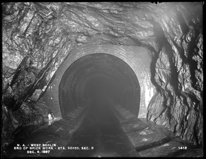 Wachusett Aqueduct, east end of brickwork, Section 3, station 92+50, from the east (interior), West Berlin, Berlin, Mass., Dec. 9, 1897