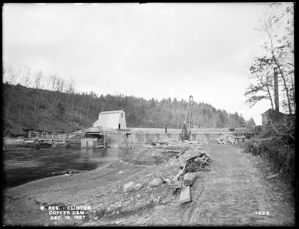 Wachusett Dam, cofferdam above main dam site, from the southwest, Clinton, Mass., Dec. 18, 1897