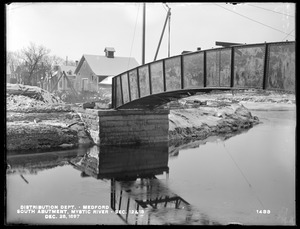 Distribution Department, Low and High Service Pipe Line, Sections 12 and 18, south abutment of bridge over Mystic River, between South Street Court and High Street, from the east, Medford, Mass., Dec. 28, 1897