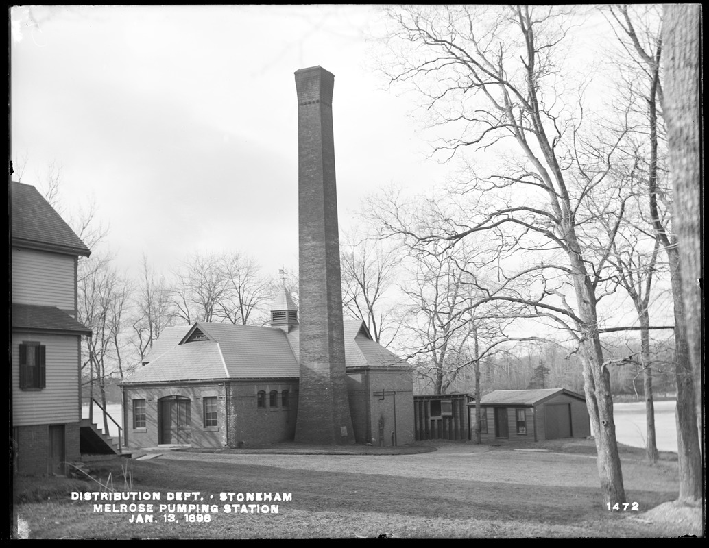 Distribution Department, Melrose Pumping Station, eastern shore south of Malden Pumping Station, Stoneham, Mass., Jan. 13, 1898