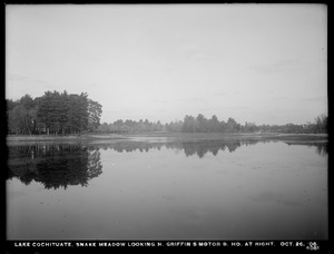 Sudbury Department, improvement of Lake Cochituate, Snake Meadow looking north, Griffin's motor boathouse at right, Natick, Mass., Oct. 26, 1906