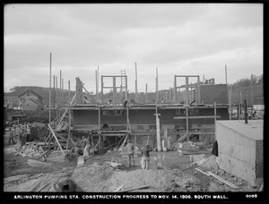 Distribution Department, Arlington Pumping Station, construction progress, south wall, Arlington, Mass., Nov. 14, 1906