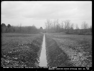 Wachusett Reservoir, Swamp No. 54, drainage ditch at head of Trout Brook, looking downstream, Princeton, Mass., Nov. 24, 1906