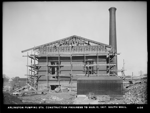 Distribution Department, Arlington Pumping Station, construction progress, south wall, Arlington, Mass., Mar. 15, 1907