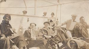 Passengers on the S.S. Arapahoe bound for New York, Arthur S. Graham in deck chair, May 1920