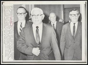 Enroute to Board Meeting-- United Steelworkers president I.W. Abel (second from left) leads the way to a meeting of the union's executive board Tuesday afternoon in Pittsburgh. With Abel are; left to right: Walter Burke, secretary-treasurer; Abel; Joe Germano, District 31 director; and Joseph Maloney, union vice president. Abel was to report progress on contract negotiations with the basic steel industry. The current contract expires at midnight Wednesday.