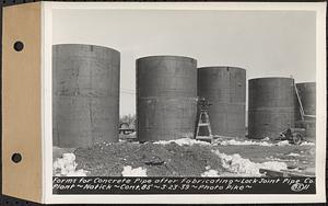 Contract No. 85, Manufacture and Delivery of Precast Concrete Steel Cylinder Pipe, Southborough, Framingham, Wayland, Natick, Weston, forms for concrete pipe after fabricating, Natick, Mass., Mar. 23, 1939