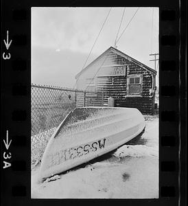 First snow, skiff and clam shack