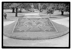 Veterans of Foreign Wars of the United States logo floral design in front of Ether Monument, Public Garden