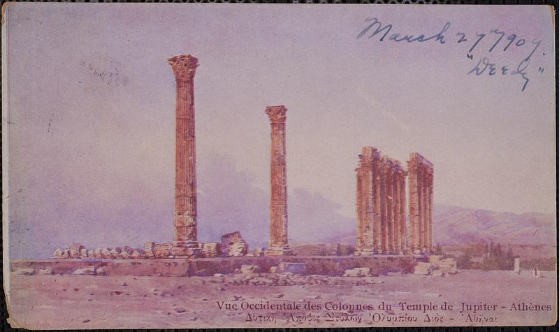 Vue occidentale des colonnes du Temple de Jupiter - Athènes