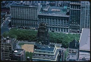 Elevated view of American Radiator Building and Bryant Park from Empire State Building, Manhattan, New York