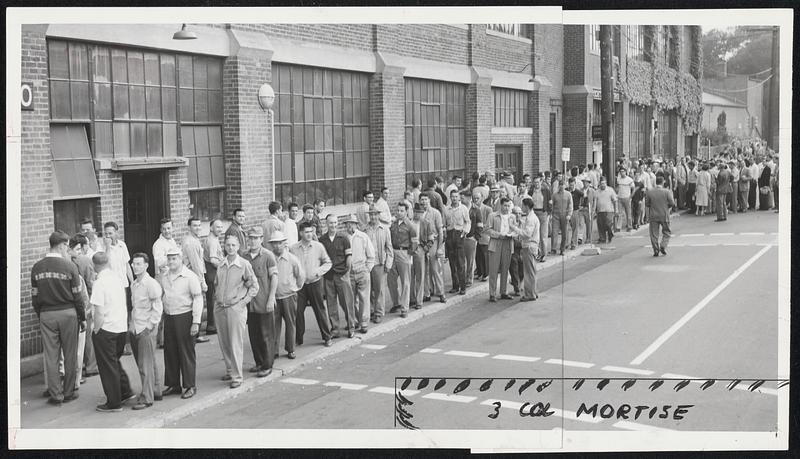 Big Picket Line in Quincy-Only executives and office help were permitted into the Boston Gear Works plant on Hayward St., Quincy, today as mass picketing developed in a strike over wages. Some 1,200 production workers, members of the CIO Steelworkers, are involved.