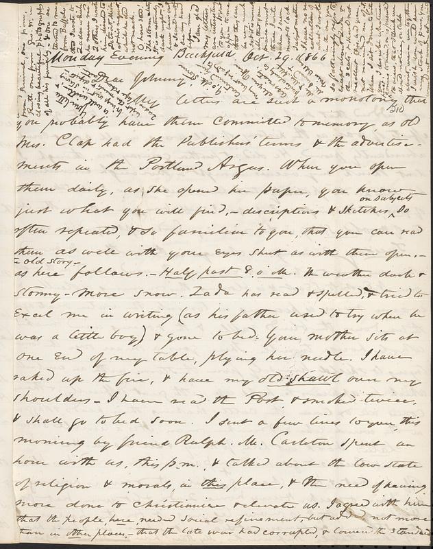 Letter from Zadoc Long to John D. Long, October 29, 1866