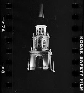 Church spire at night