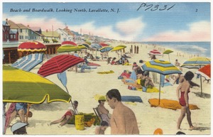 Beach and boardwalk, looking north, Lavallette, N. J.