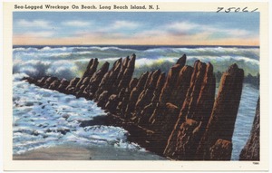 Sea-logged wreckage on beach, Long Beach Island, N. J.