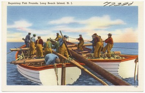 Repairing fish pounds, Long Beach Island, N. J.