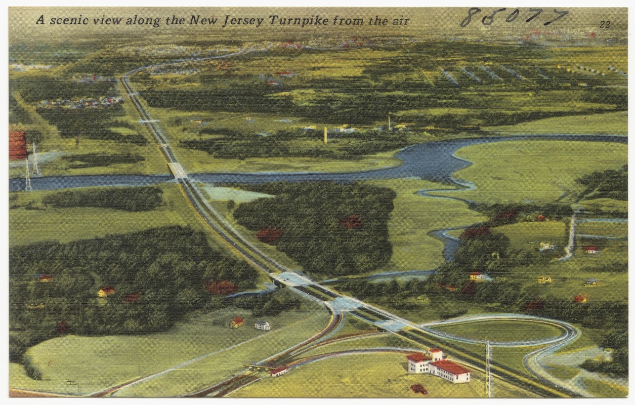 A scenic view along the New Jersey Turnpike from the air