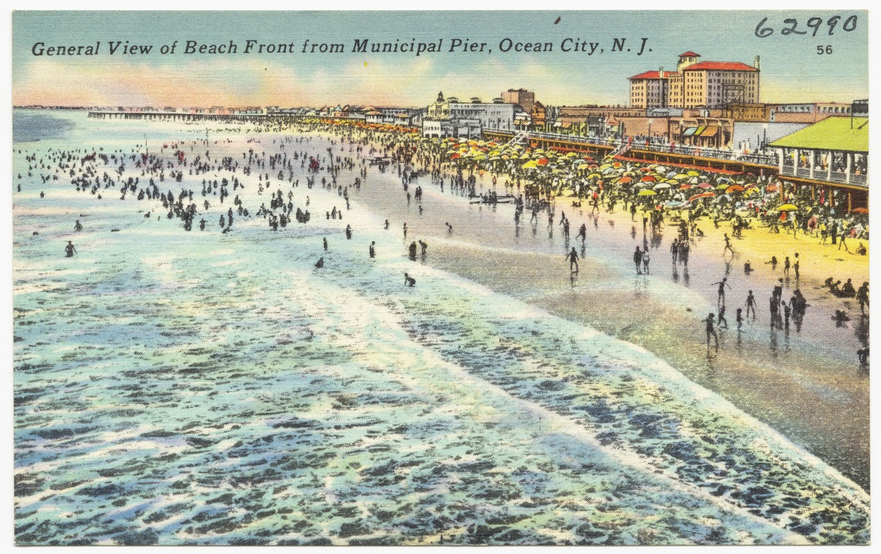 General view of beach front from Municipal Pier, Ocean City, N. J.