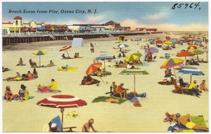 Beach scene from pier, Ocean City, N. J.