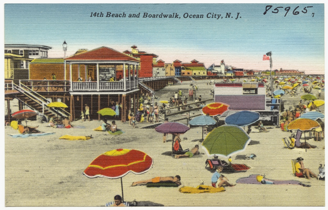 14th beach and boardwalk, Ocean City, N. J.