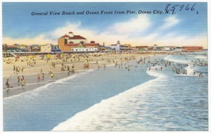 General view beach and ocean front from pier, Ocean City, N. J.