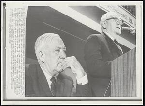 Announces Labor Backing for Humphrey-- I.W. Abel, president of the AFL-CIO Umited Steelworkers Union, today announced a new political organization backing the presidential campaign of Vice President Hubert Humphrey. Abel said "we urge all working men and women and their families to give their unstinting support to the nomination and election of Humphrey. Seated is Joseph D. Keenan, of the International Brotherhood of Electrical Workers.