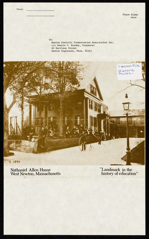 Newton photographs oversize : Allen House : 35 Webster Street / [compiled by the staff of the Newton Free Library]. - Allen House : 35 Webster Street - Nathaniel Allen House West Newton, Massachusetts: Landmark in the History of Education -