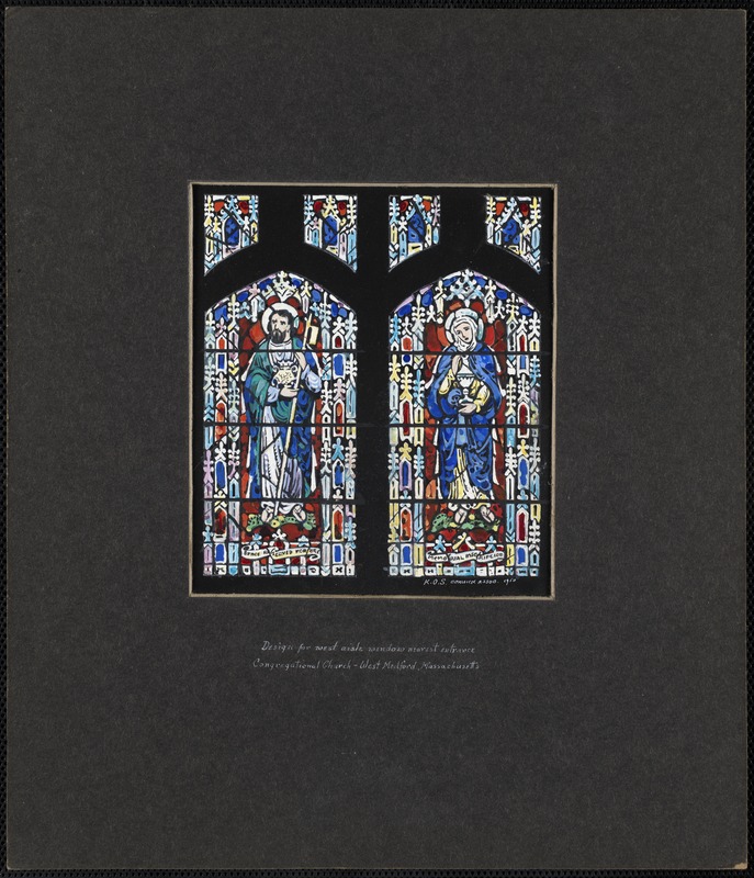 Design for west aisle window nearest the entrance, Congregational Church, West Medford, Massachusetts