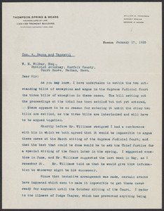 Sacco-Vanzetti Case Records, 1920-1928. Prosecution Papers. D.P. Ranney Correspondence, Wilbar's Correspondence. Box 23, Folder 1, Harvard Law School Library, Historical & Special Collections