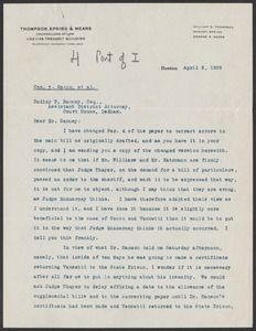 Sacco-Vanzetti Case Records, 1920-1928. Prosecution Papers. D.P. Ranney Correspondence, April 1925. Box 23, Folder 5, Harvard Law School Library, Historical & Special Collections