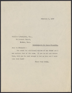 Sacco-Vanzetti Case Records, 1920-1928. Prosecution Papers. D.P. Ranney Correspondence, February 1927. Box 23, Folder 19, Harvard Law School Library, Historical & Special Collections