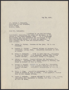 Sacco-Vanzetti Case Records, 1920-1928. Prosecution Papers. D.P. Ranney Correspondence, May 1927. Box 23, Folder 21, Harvard Law School Library, Historical & Special Collections