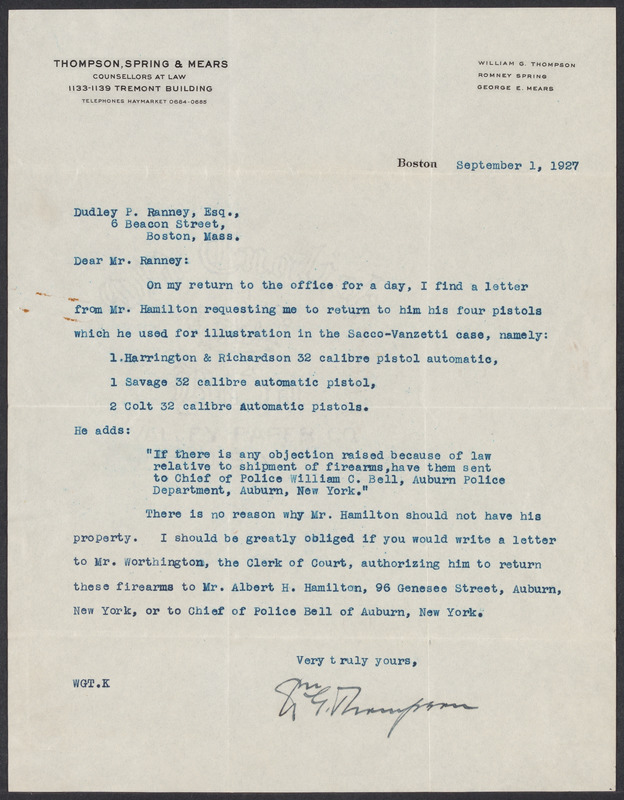 Sacco-Vanzetti Case Records, 1920-1928. Prosecution Papers. D.P. Ranney ...