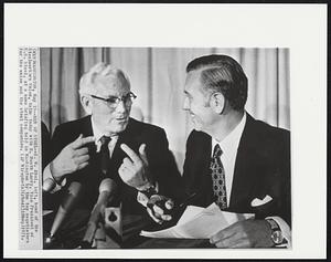 Men of Steel -- I. W. Abel, left, head of the Steelworkers Union, talks with R. Heath Larry, Vice President of U.S. Steel, at news briefing held in Washington by the top negotiators for the union and the steel companies.