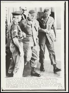 Gen. Abrams Stricken- Gen. Creighton W. Abrams, center, commander of U.S. forces in South Vietnam, is supported by an aide, right, and an Australian officer after suffering a dizzy spell at a dedication ceremony Wednesday in Vung Tau. In civilian clothing in rear at the ceremony honoring Australian Army forces in the coastal military complex 40 miles southeast of Saigon, is Australian Ambassador Ralph Harry. Gen. Abrams was hospitalized.