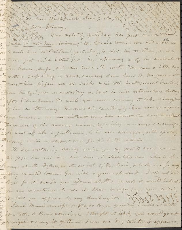 Letter from Zadoc Long to John D. Long, December 7, 1867