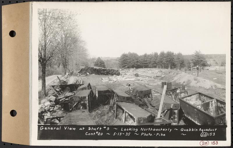 Contract No. 20, Coldbrook-Swift Tunnel, Barre, Hardwick, Greenwich, general view at Shaft 9, looking northeasterly, Quabbin Aqueduct, Barre, Mass., May 13, 1935