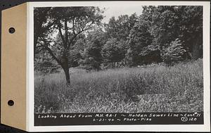 Contract No. 71, WPA Sewer Construction, Holden, looking ahead from manhole 4A-1, Holden Sewer Line, Holden, Mass., Jun. 21, 1940