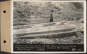 Contract No. 80, High Level Distribution Reservoir, Weston, looking east from by Sta. 23+50+/- showing concrete curbs, high level distribution reservoir, Weston, Mass., Oct. 9, 1939