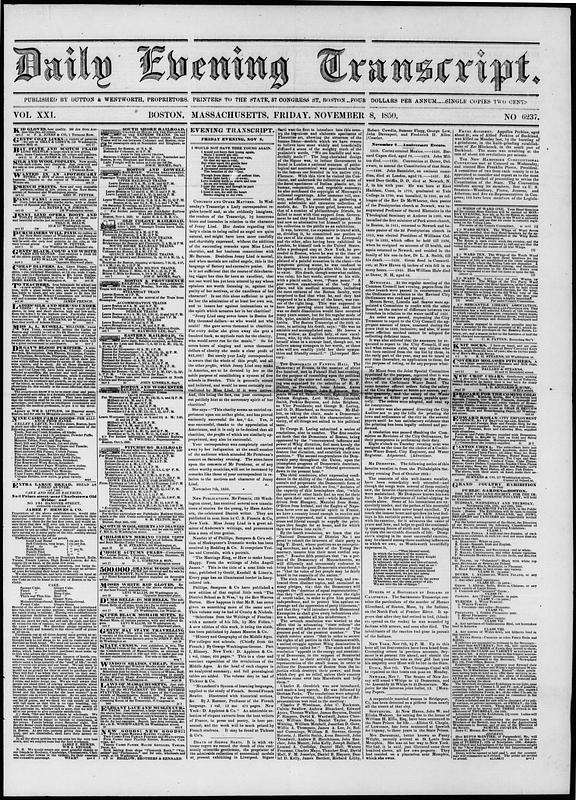 Script 1850 Daily Evening Transcript. November 08, 1850 - Digital Commonwealth