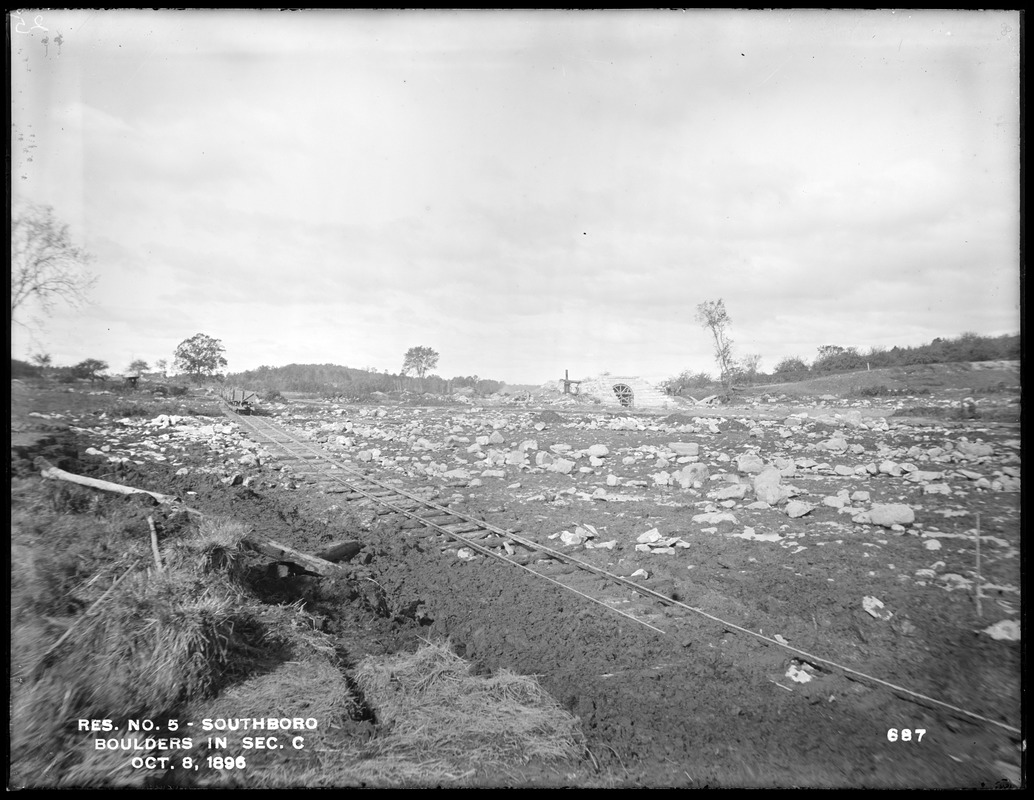 Sudbury Reservoir, boulders in Section C, just below Bagley Road, from the southeast, Southborough, Mass., Oct. 8, 1896