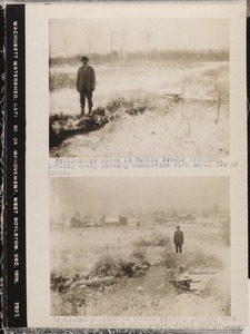 Wachusett Department, Wachusett Watershed, Gates Brook Improvement, preliminary ditch at Bowles Avenue crossing, looking east and west showing connection with small arm of brook; preliminary ditch at Bowles Avenue, looking west, showing connection with small arm of brook, West Boylston, Mass., Dec. 1915