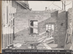 Distribution Department, Chestnut Hill Reservoir, garage, easterly corner of interior, Brighton, Mass., Dec. 11, 1916