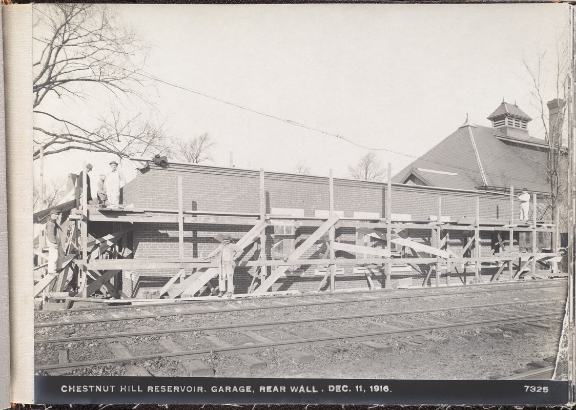 Distribution Department, Chestnut Hill Reservoir, garage, rear wall, Brighton, Mass., Dec. 11