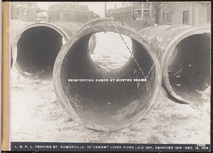 Distribution Department, Low Service Pipe Lines, 30-inch cement lined pipes laid in 1871 in Perkins Street, removed in 1916, Somerville, Mass., Dec. 19, 1916