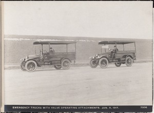 Distribution Department, emergency trucks, with valve operating attachments; at Chestnut Hill Reservoir, Brighton, Mass., Jan. 8, 1917