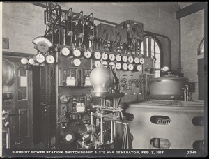 Sudbury Department, Sudbury Dam Hydroelectric Power Plant, switchboard and 275 KVA generator, Southborough, Mass., Feb. 7, 1917