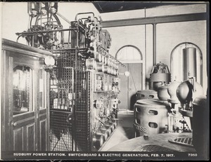 Sudbury Department, Sudbury Dam Hydroelectric Power Plant, switchboard and electric generators, Southborough, Mass., Feb. 7, 1917