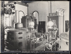 Sudbury Department, Sudbury Dam Hydroelectric Power Plant, 750 KVA transformers, 275 KVA generators and hydraulic governors, Southborough, Mass., Feb. 7, 1917